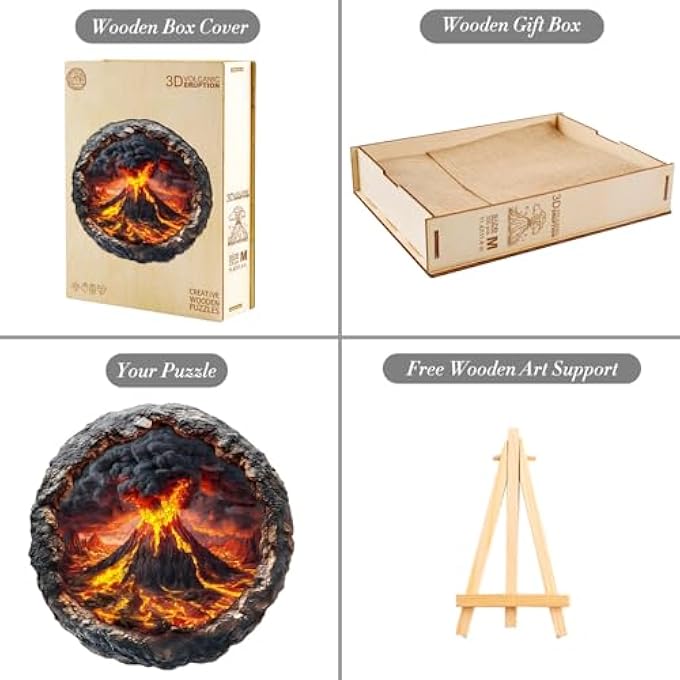 WOODEN PUZZLE ADULTS AND CHILDREN, 3D VOLCANIC ERUPTION CIRCULAR UNIQUE PUZZLE, WOODEN PUZZLE ADULTS WITH WOODEN GIFT BOX (M-200 PIECES) - Image 4